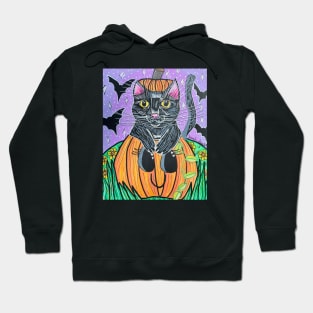 Black Cat in Pumpkin Hoodie